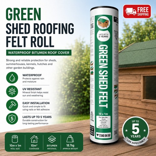 Green shed roofing felt 10m - green, x